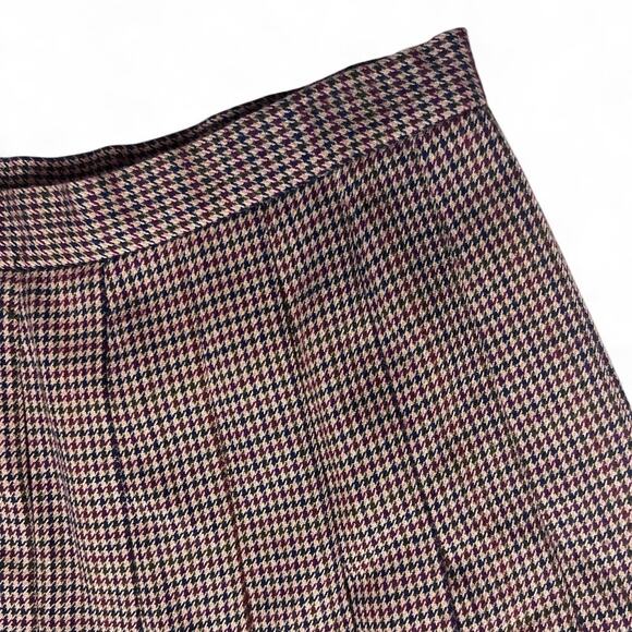 L.L. Bean Vintage 80s USA  Made Houndstooth Brown Wool Pleated Midi Skirt 14 - Picture 6 of 7